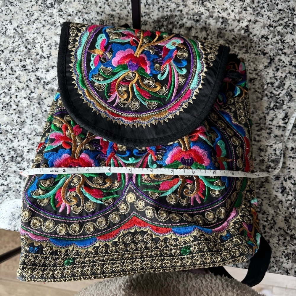 Women's Vintage Unique Cute Canvas Backpack Purse with Floral Embroidery - Picture 12 of 13